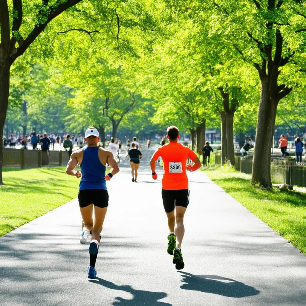 Runners on a path in Central Park