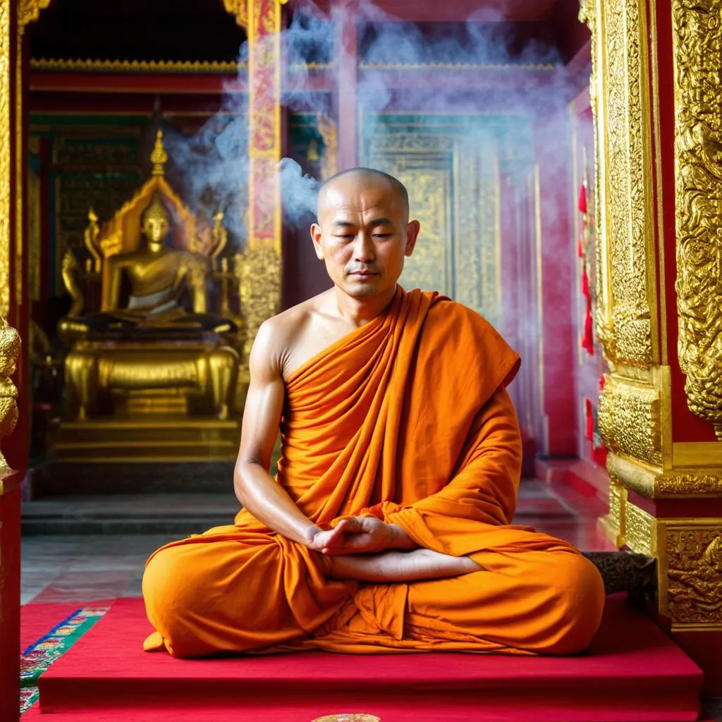 Monk in a serene temple