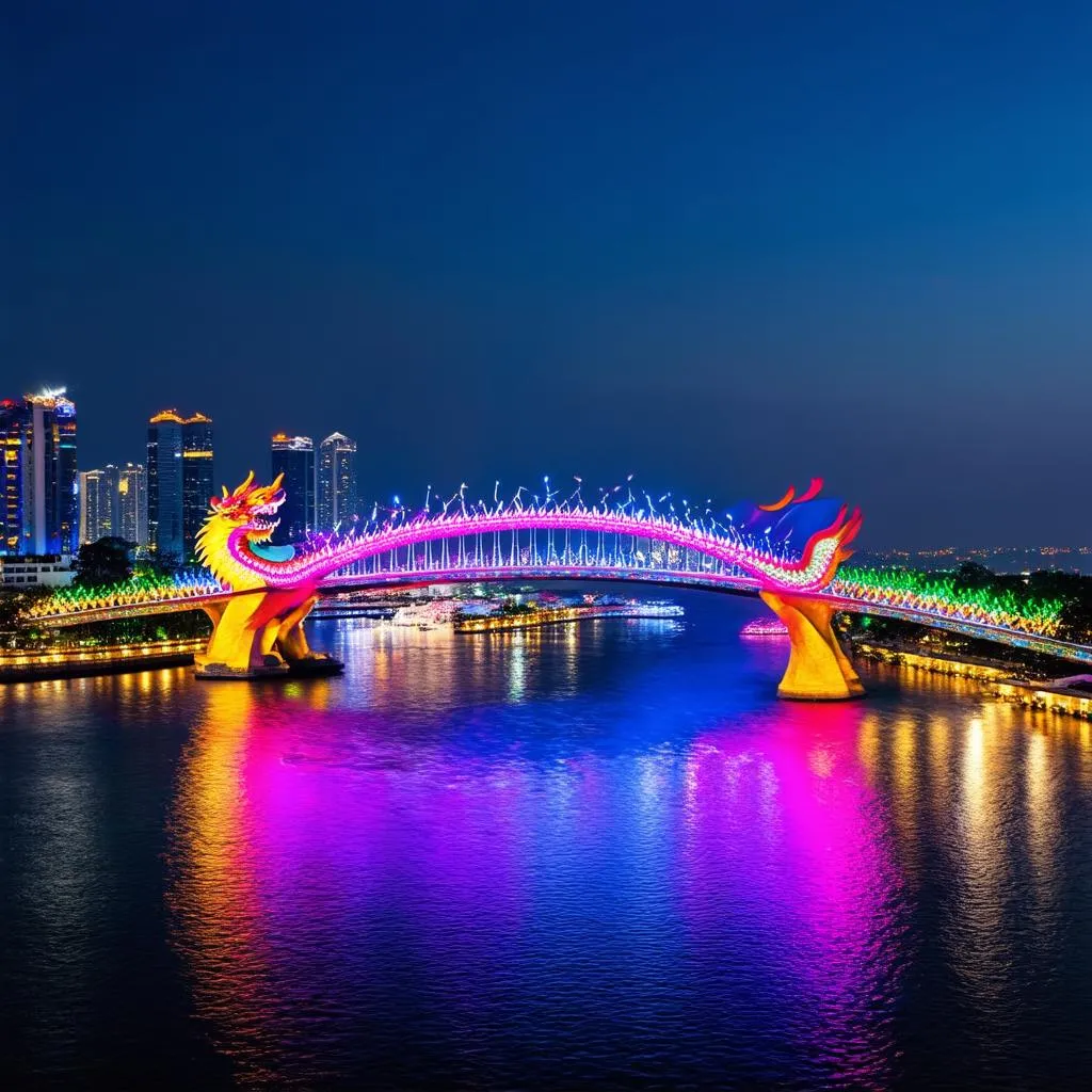 Da Nang Dragon Bridge at Night