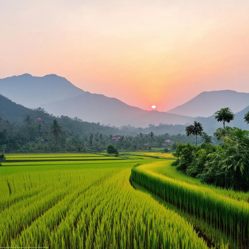 Peaceful Sunset over Dien Bien Phu valley