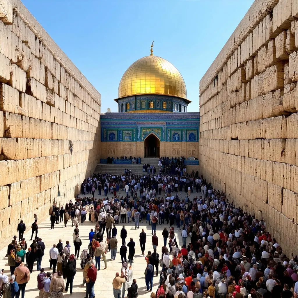 Golden Dome of the Rock with the Western Wall in the Foreground