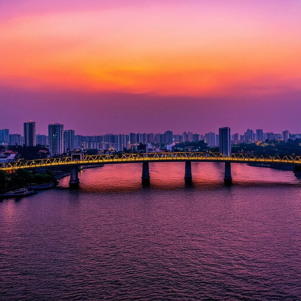 Vibrant Dong Hoi City at sunset