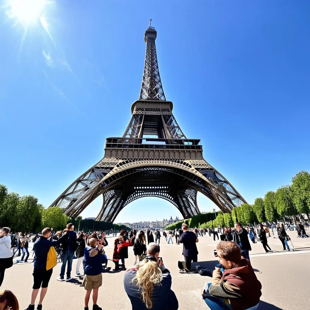 Eiffel Tower with Tourists