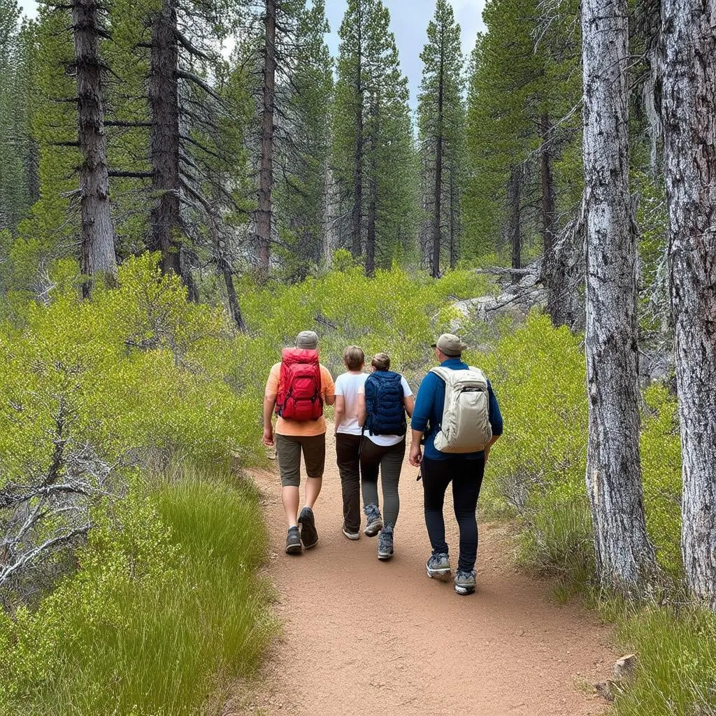 Family hiking in Yellowstone National Park