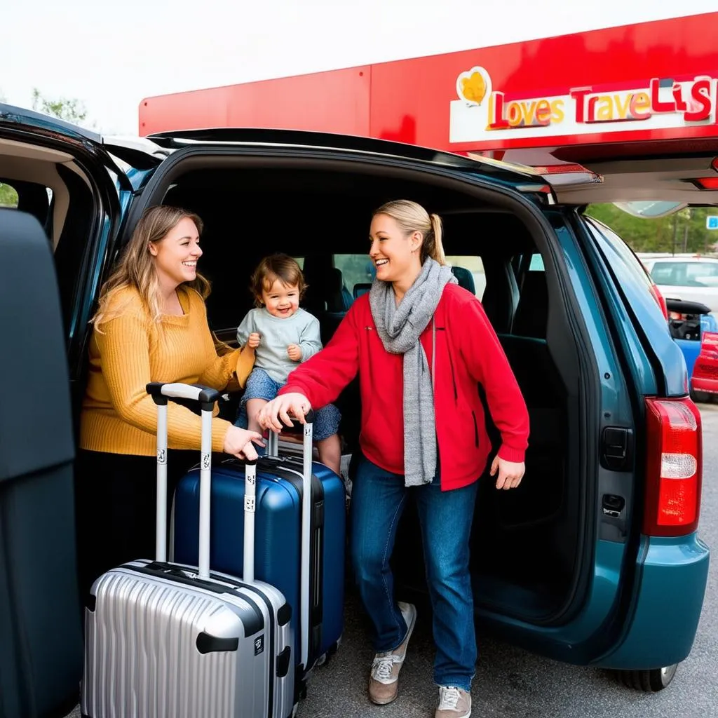 A family stepping out of their car at a Love's Travel Stop