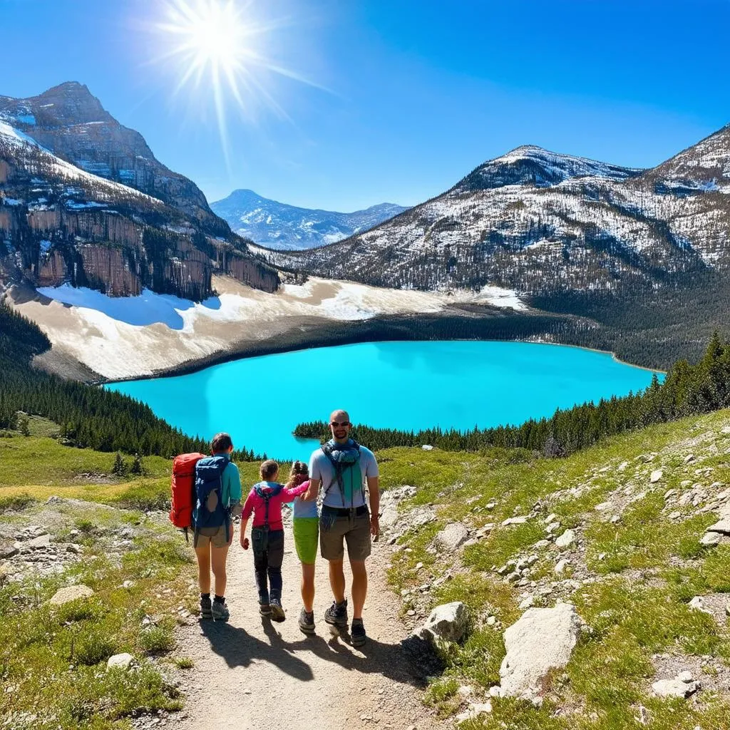 Family hiking in Banff National Park