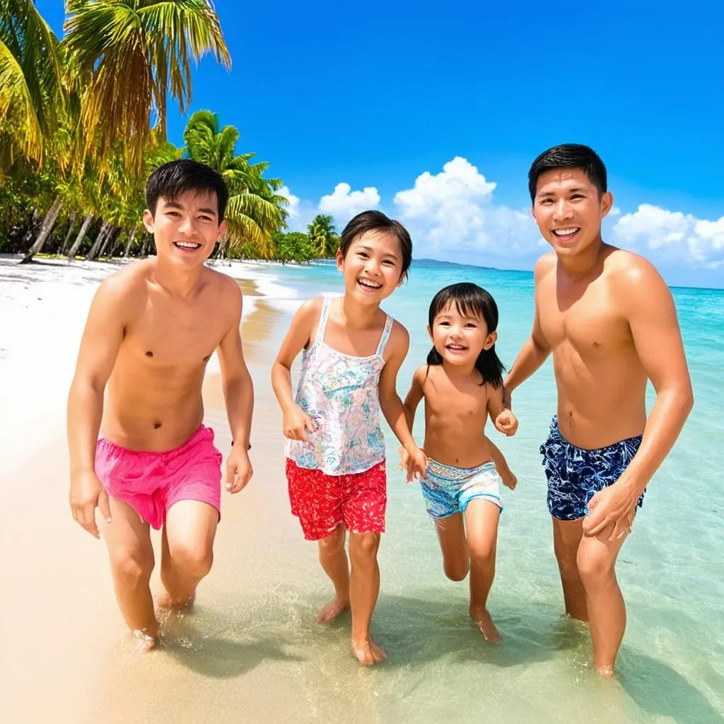 Family enjoying a day at a Philippine beach