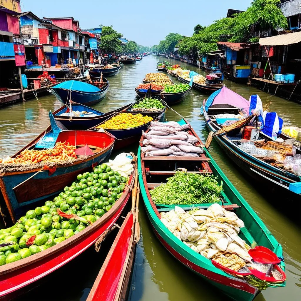 Bustling Cai Be Floating Market