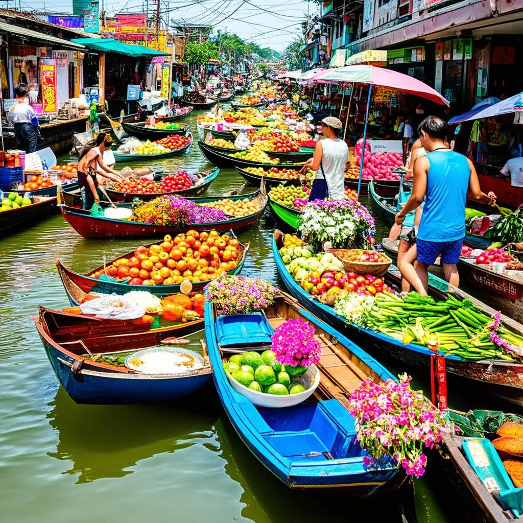 Vibrant Floating Market in Thailand