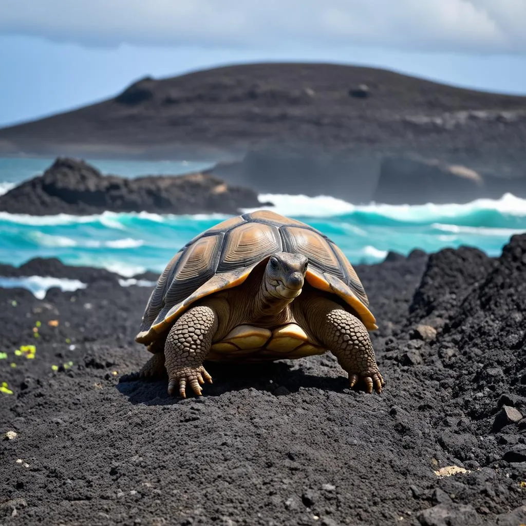 Galapagos Tortoise on Volcanic Rocks