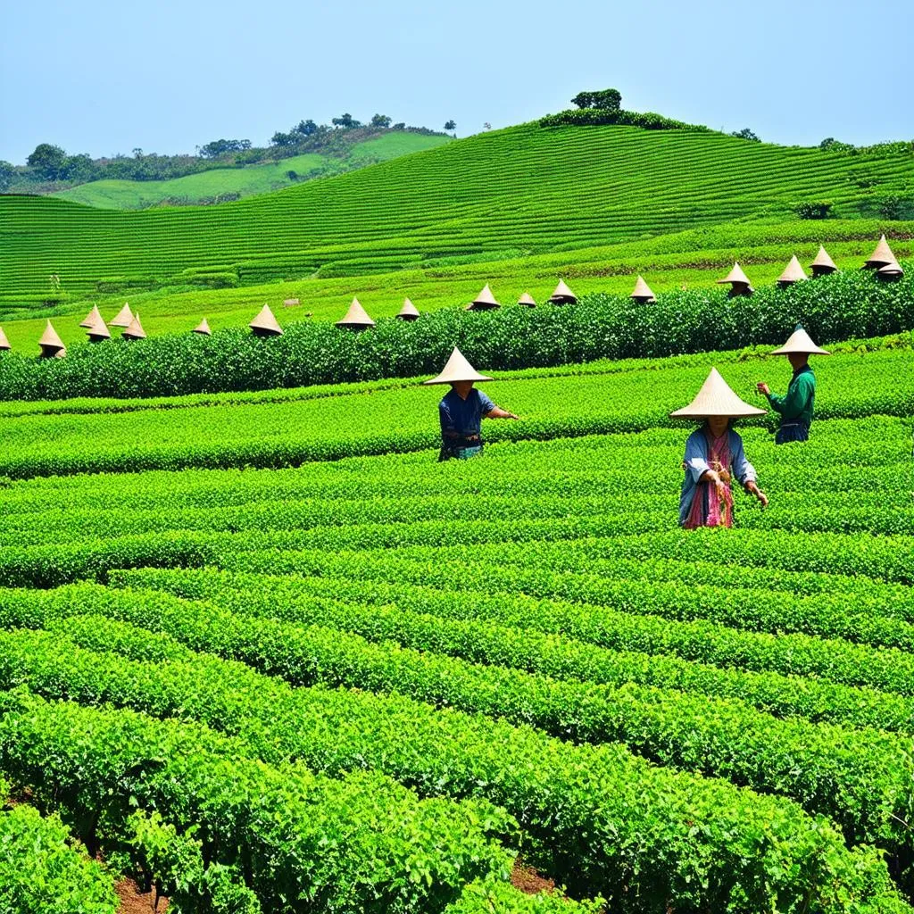 Tea plantation landscape in Phu Yen