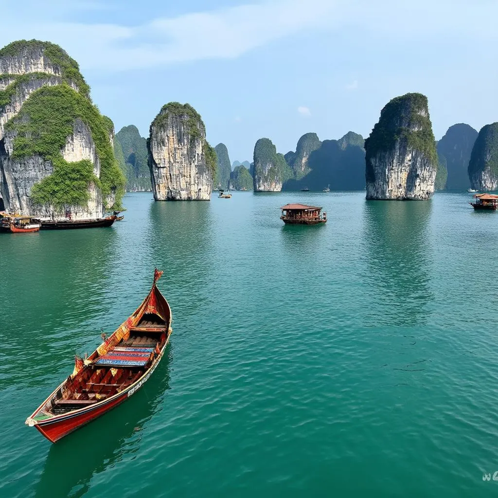 Scenic view of Ha Long Bay with boats