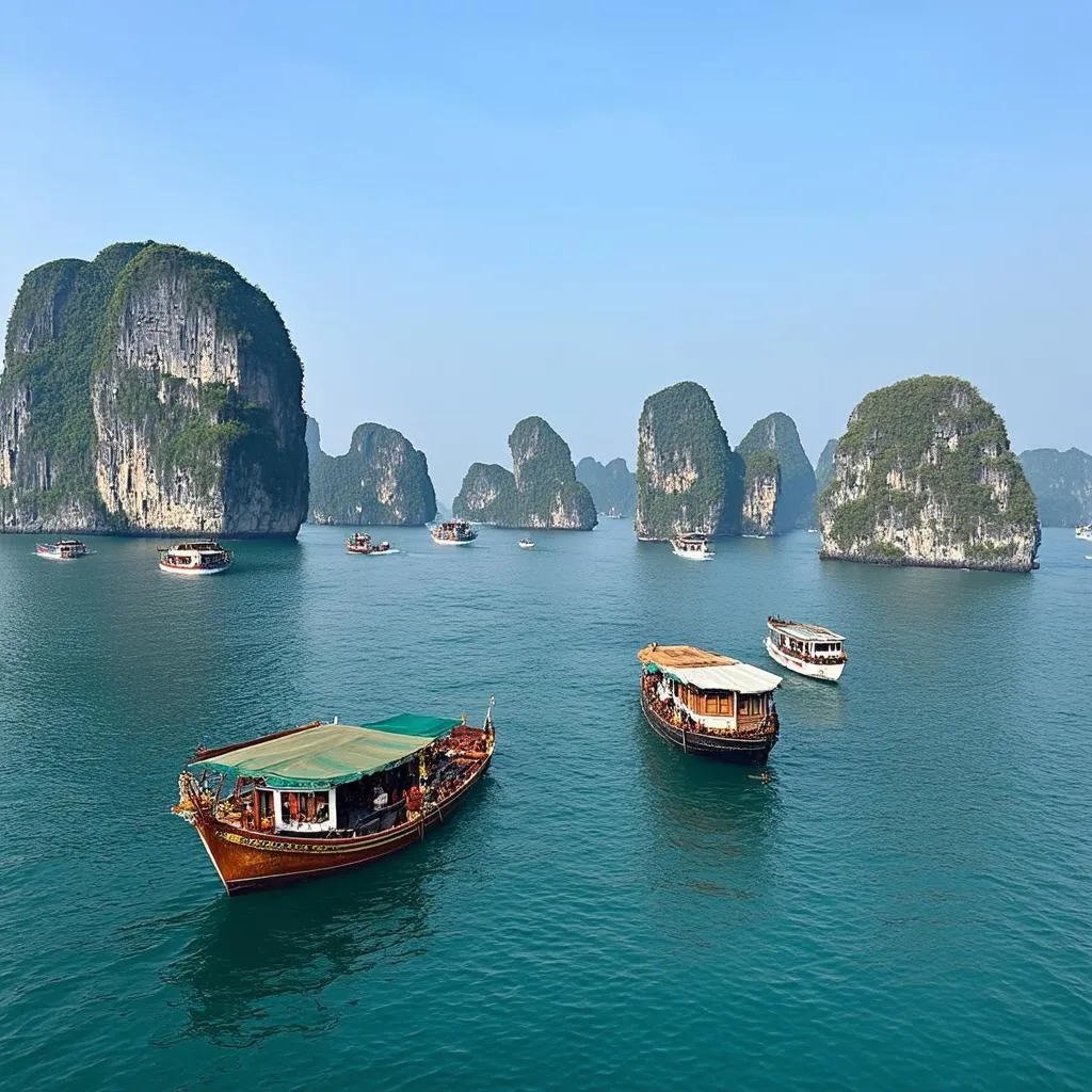 Scenic view of Ha Long Bay with tourist boats