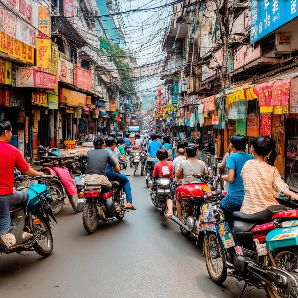 Busy street in Hanoi Old Quarter