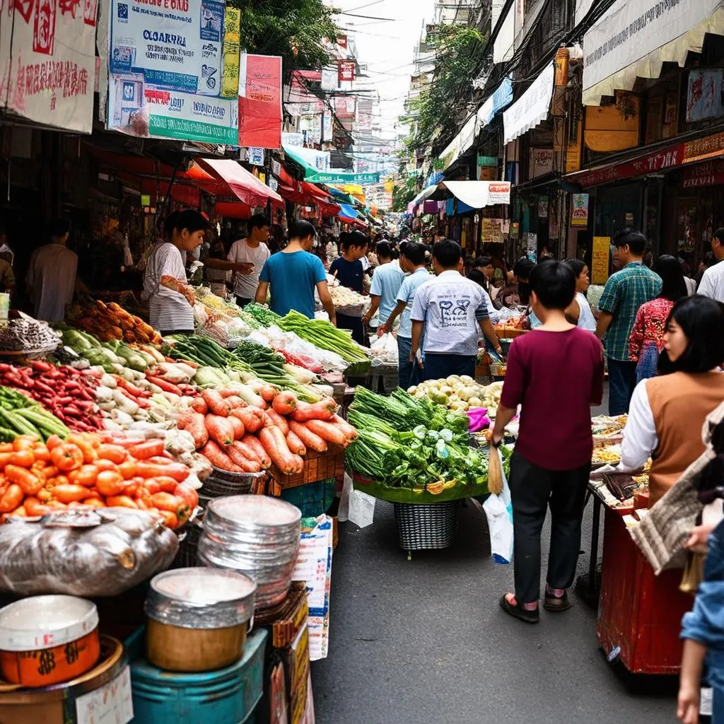 Vibrant street market in Hanoi