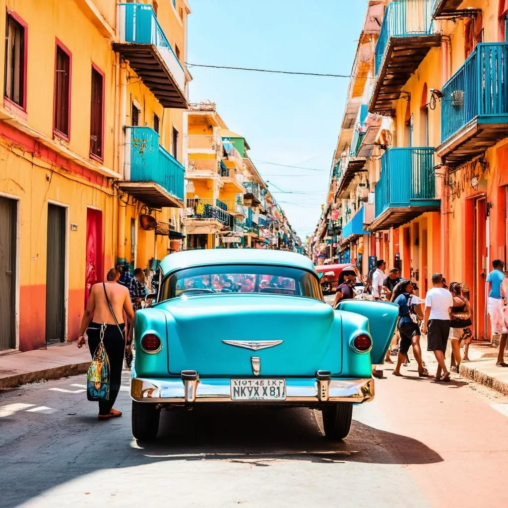 A bustling Havana street scene