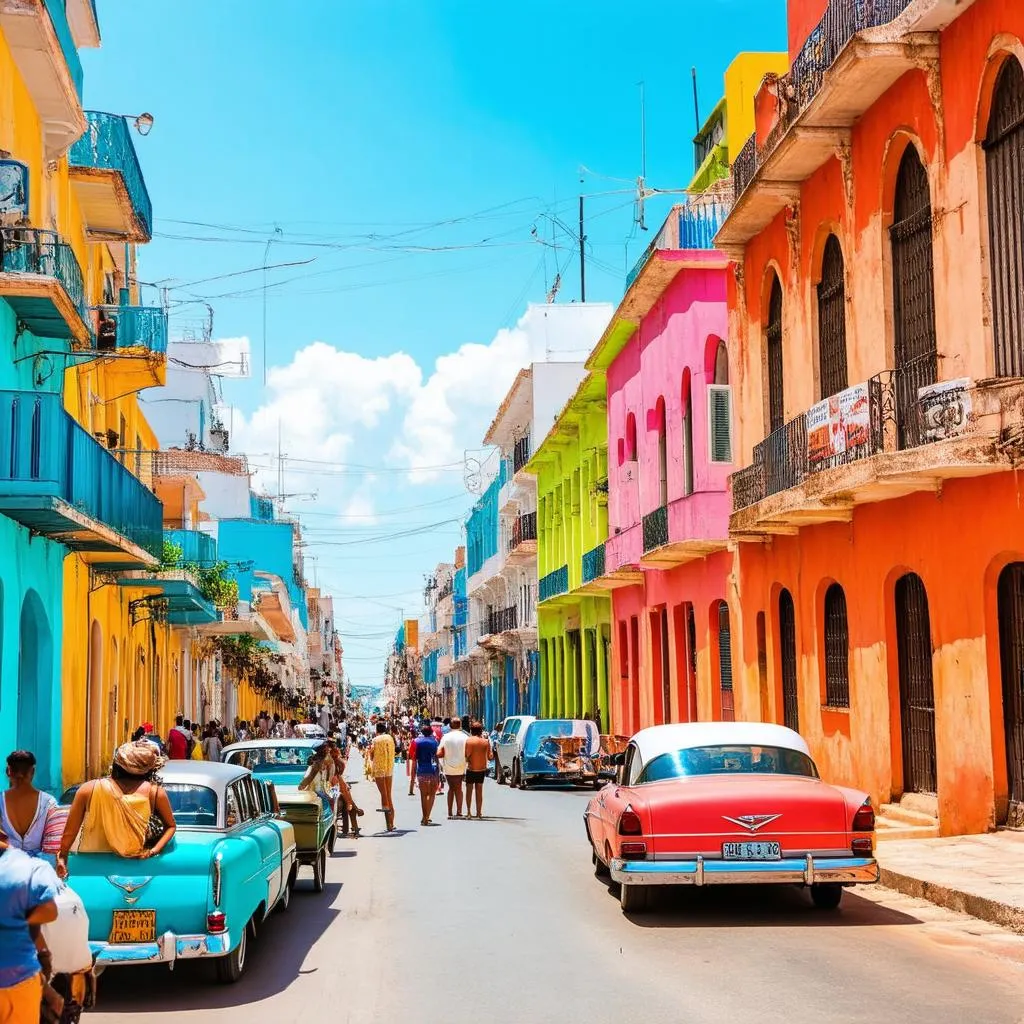 Colorful buildings and vintage cars in Havana