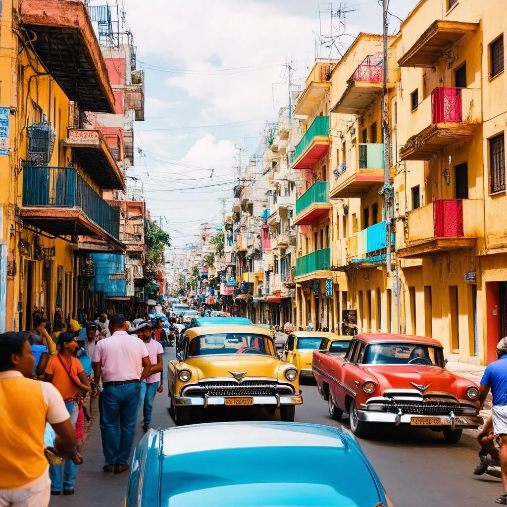 Vibrant street scene in Havana, Cuba