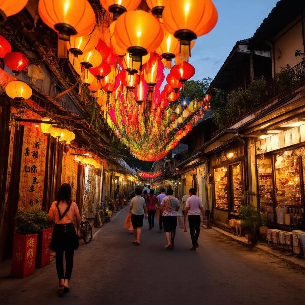 Lantern-lit streets of Hoi An at night