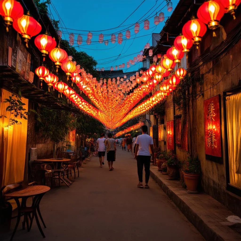 Lanterns illuminating the streets of Hoi An ancient town at night