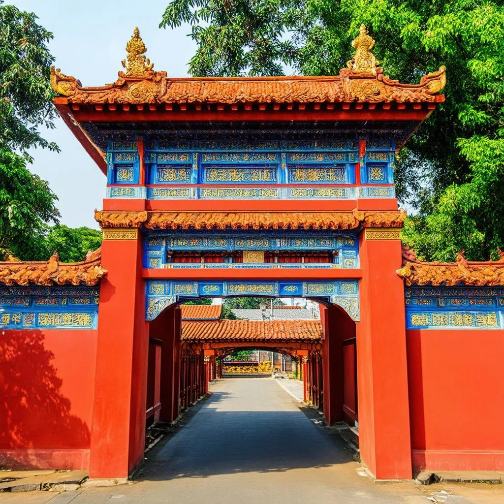 Magnificent entrance to the Imperial City with intricate details and vibrant colors