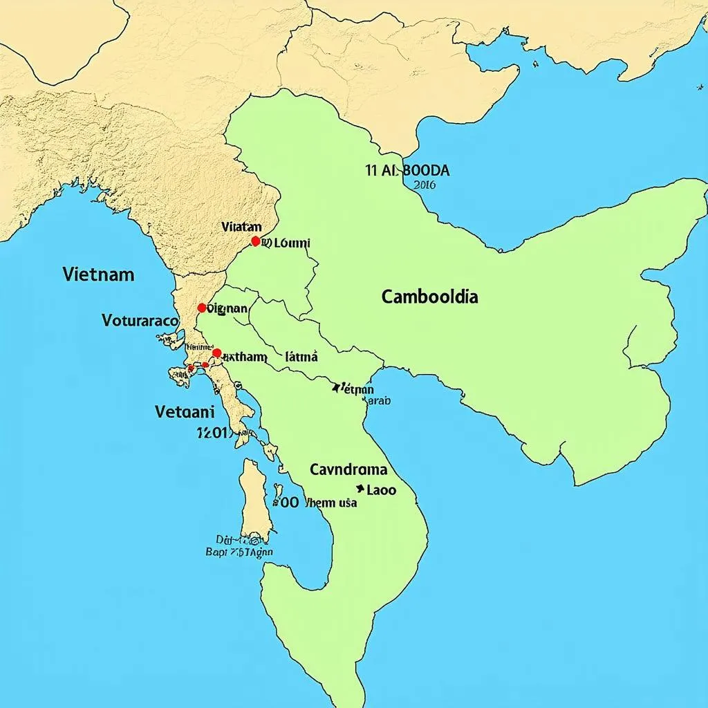 Indochina map with highlighted countries