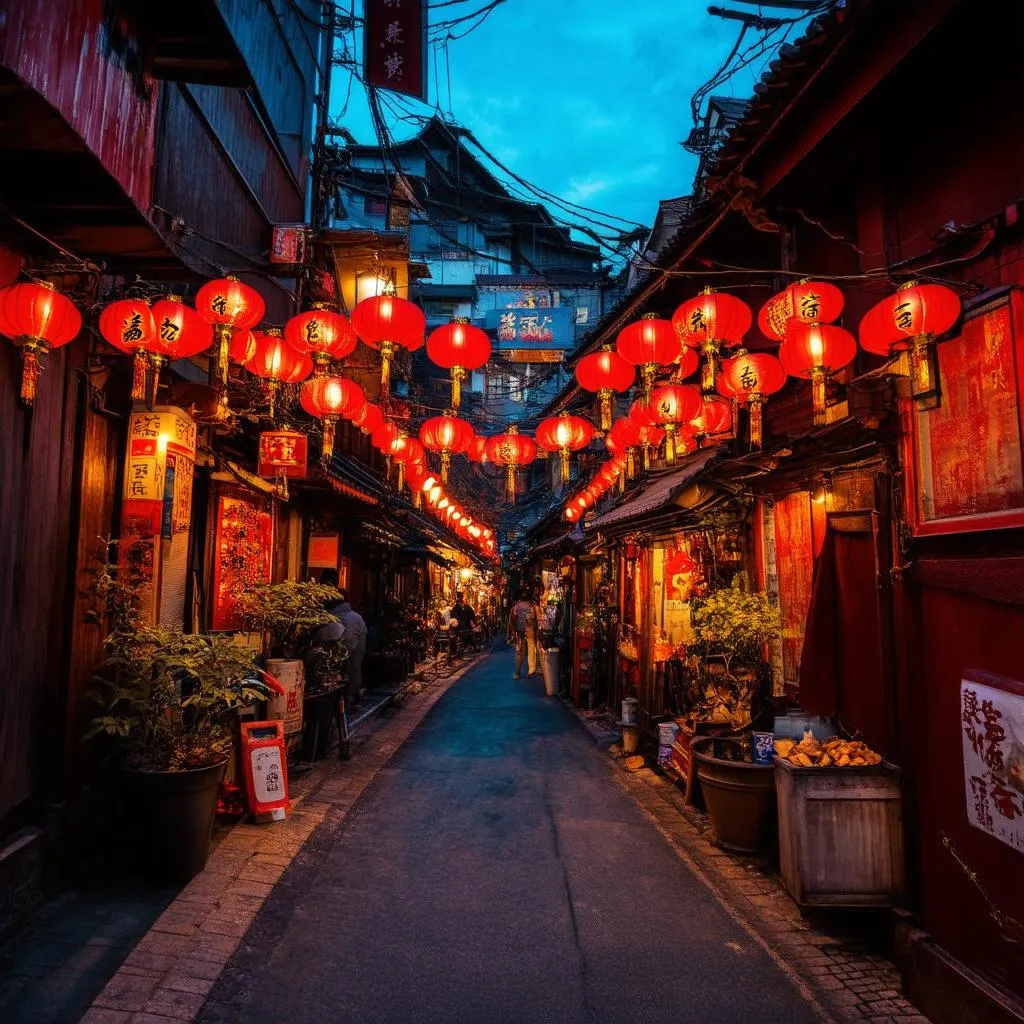 Jiufen Old Street at dusk