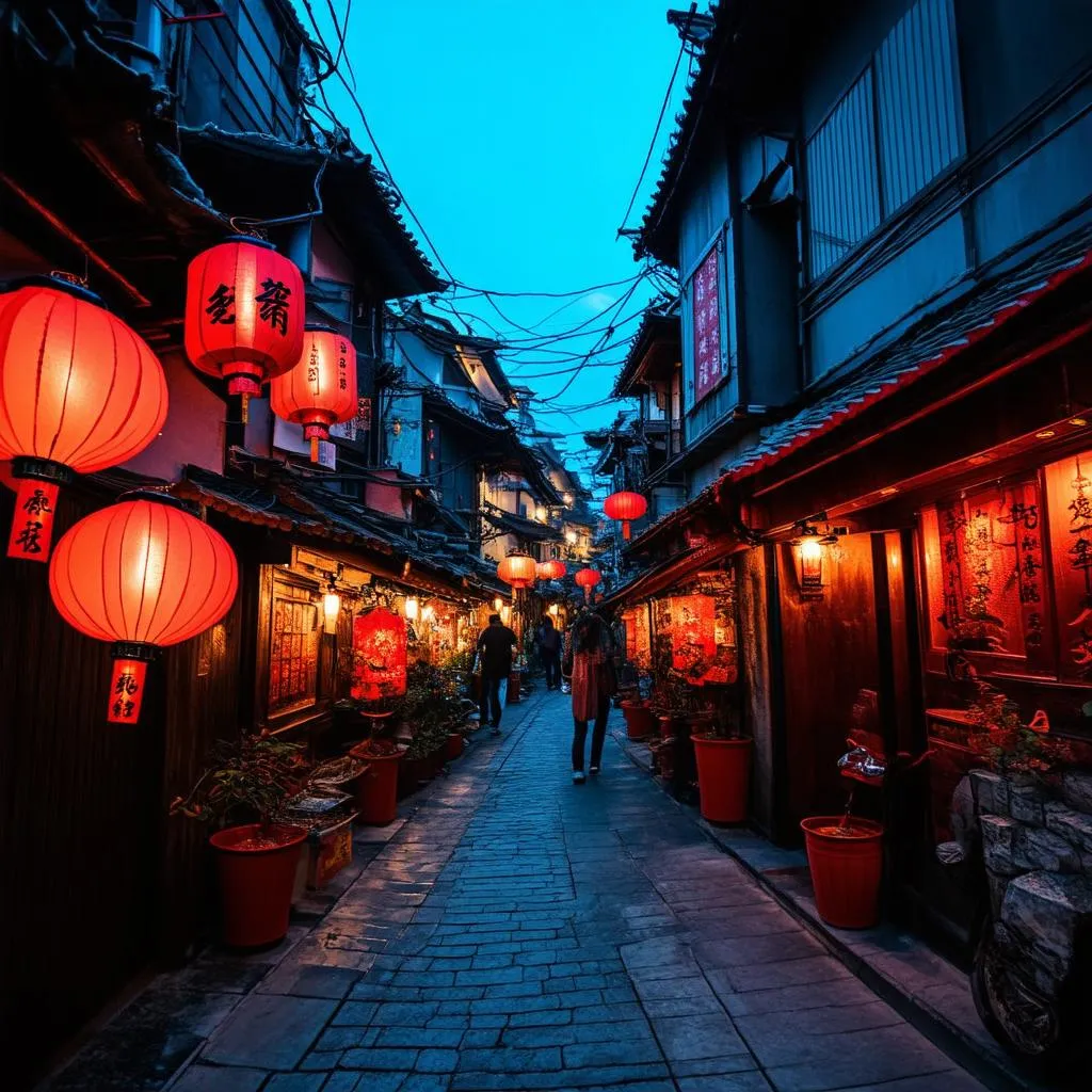 Lanterns illuminating Jiufen Old Street