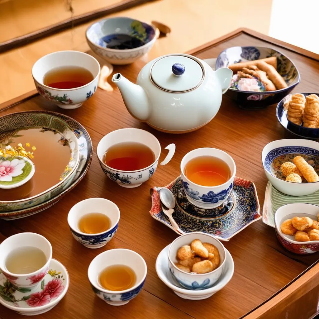 A traditional Korean tea ceremony set up