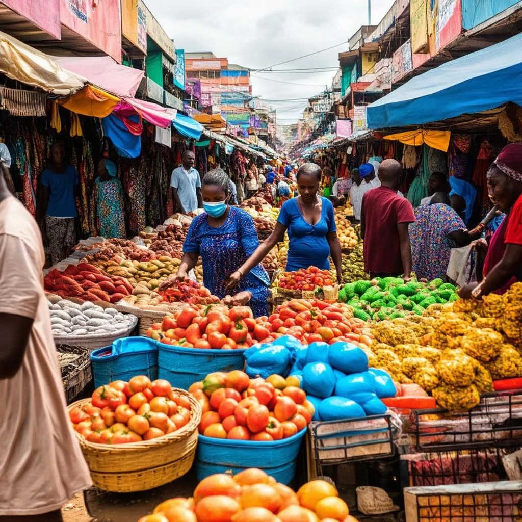 Bustling marketplace in Lagos, Nigeria