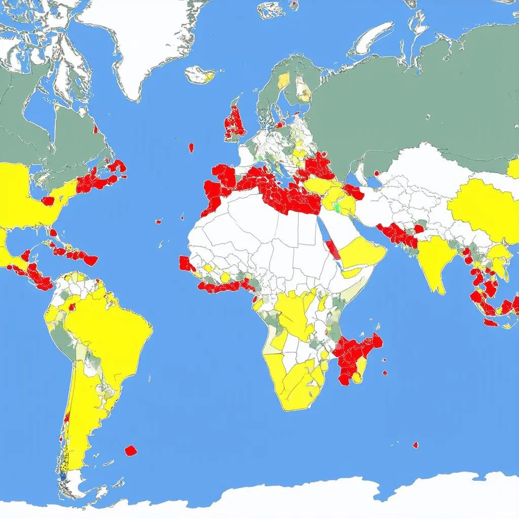 World Map Highlighting Level 4 Travel Advisory Countries