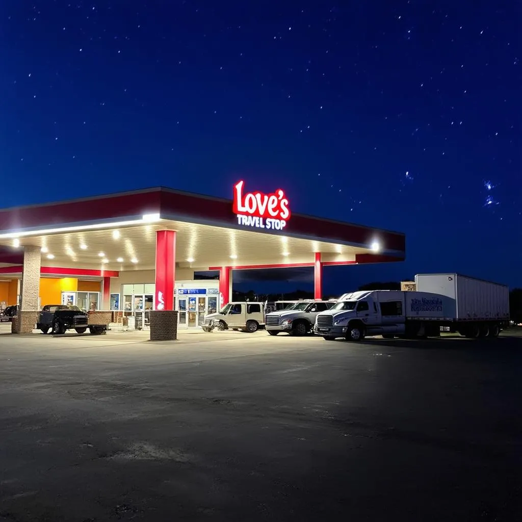 Nighttime view of a brightly lit Love's Travel Stop