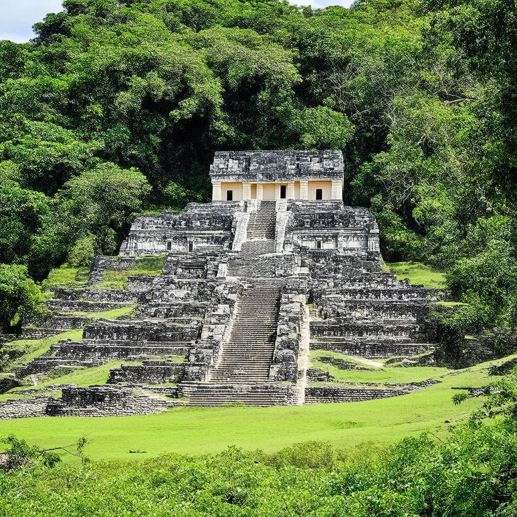 Ancient Mayan Ruins in a Lush Jungle