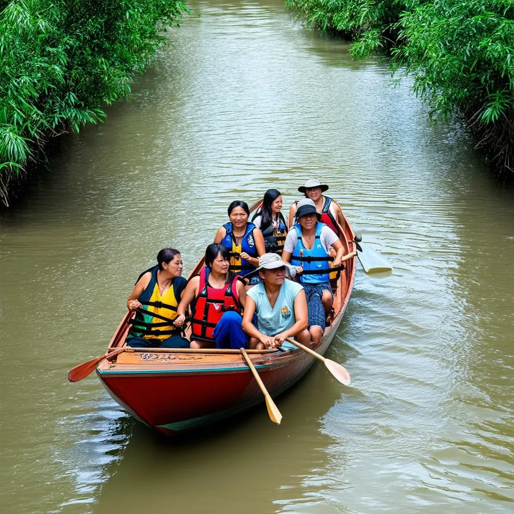 Tourists enjoying a boat ride