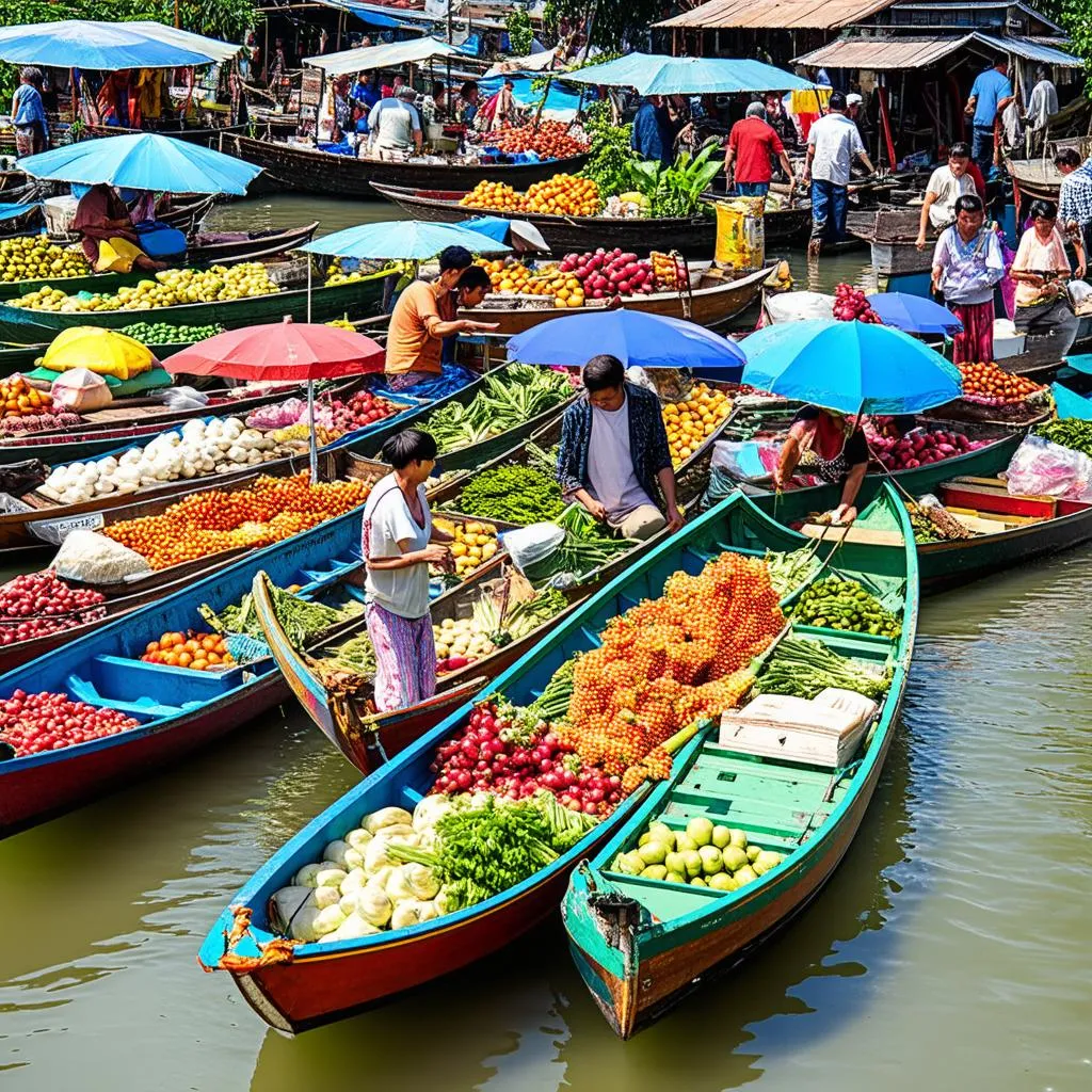 Floating market in Mekong Delta