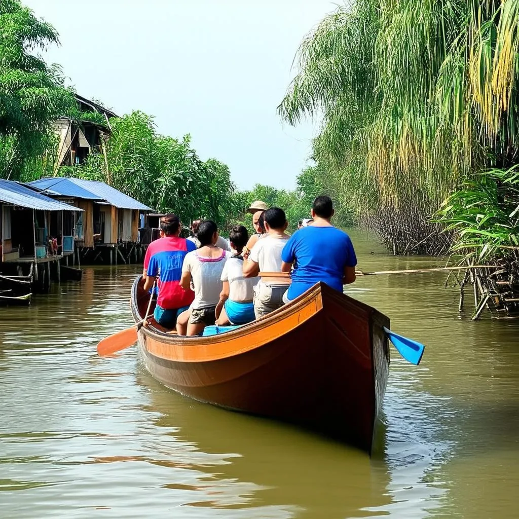 Tourists on a boat trip in the Mekong Delta