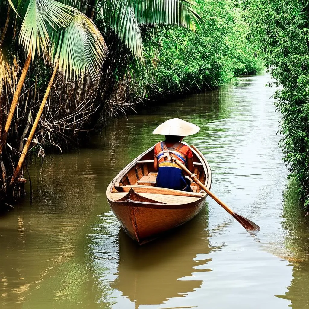 Rowing Boat on the Mekong Delta