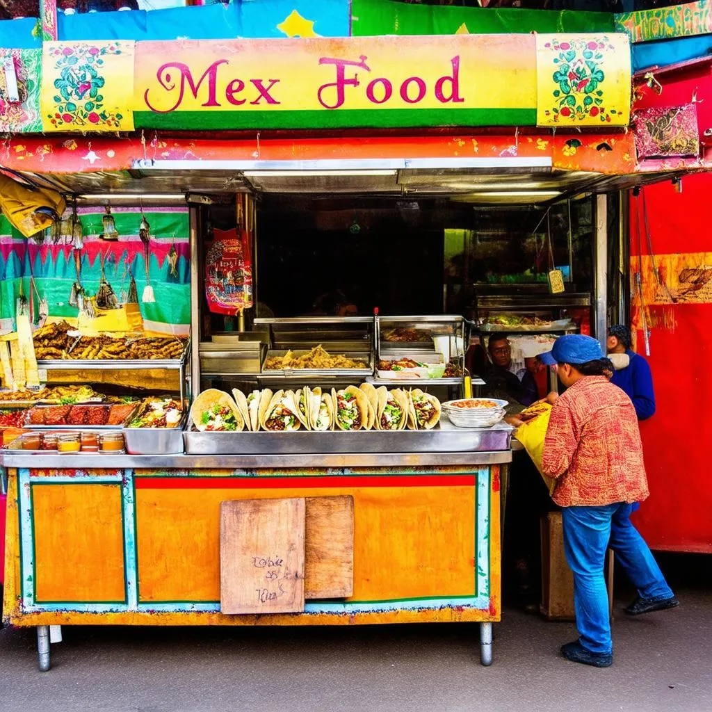 A vibrant street food stall in Mexico