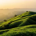 Scenic view of tea hills in Moc Chau