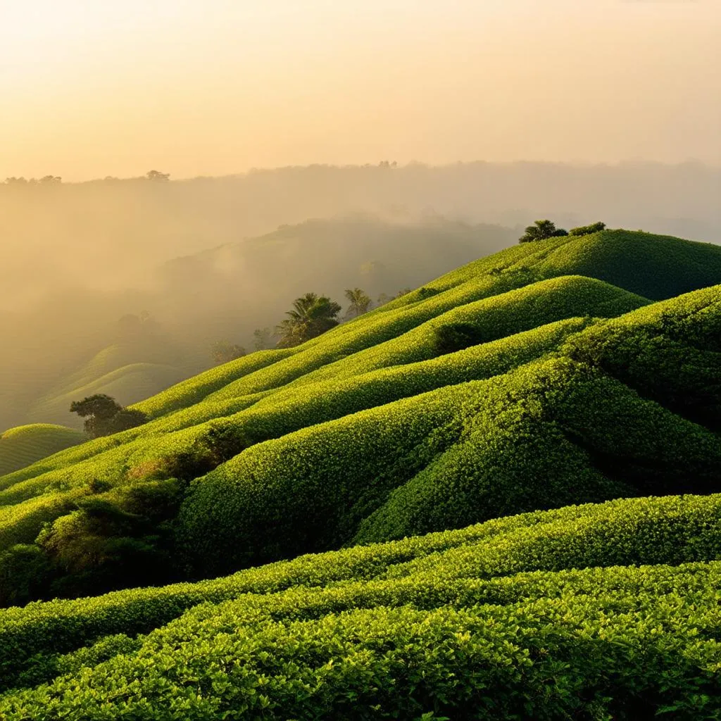 Scenic view of tea hills in Moc Chau