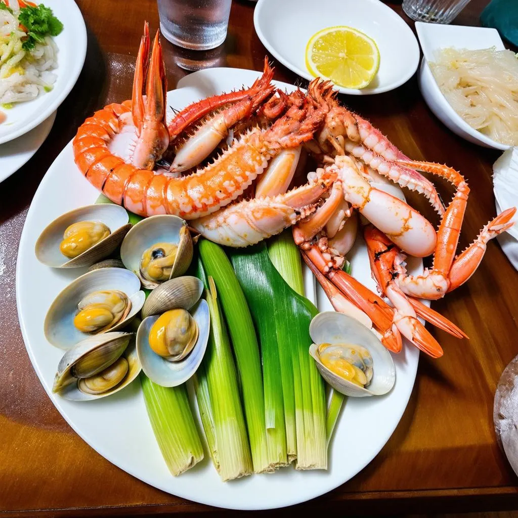 Fresh seafood platter in Mui Ne