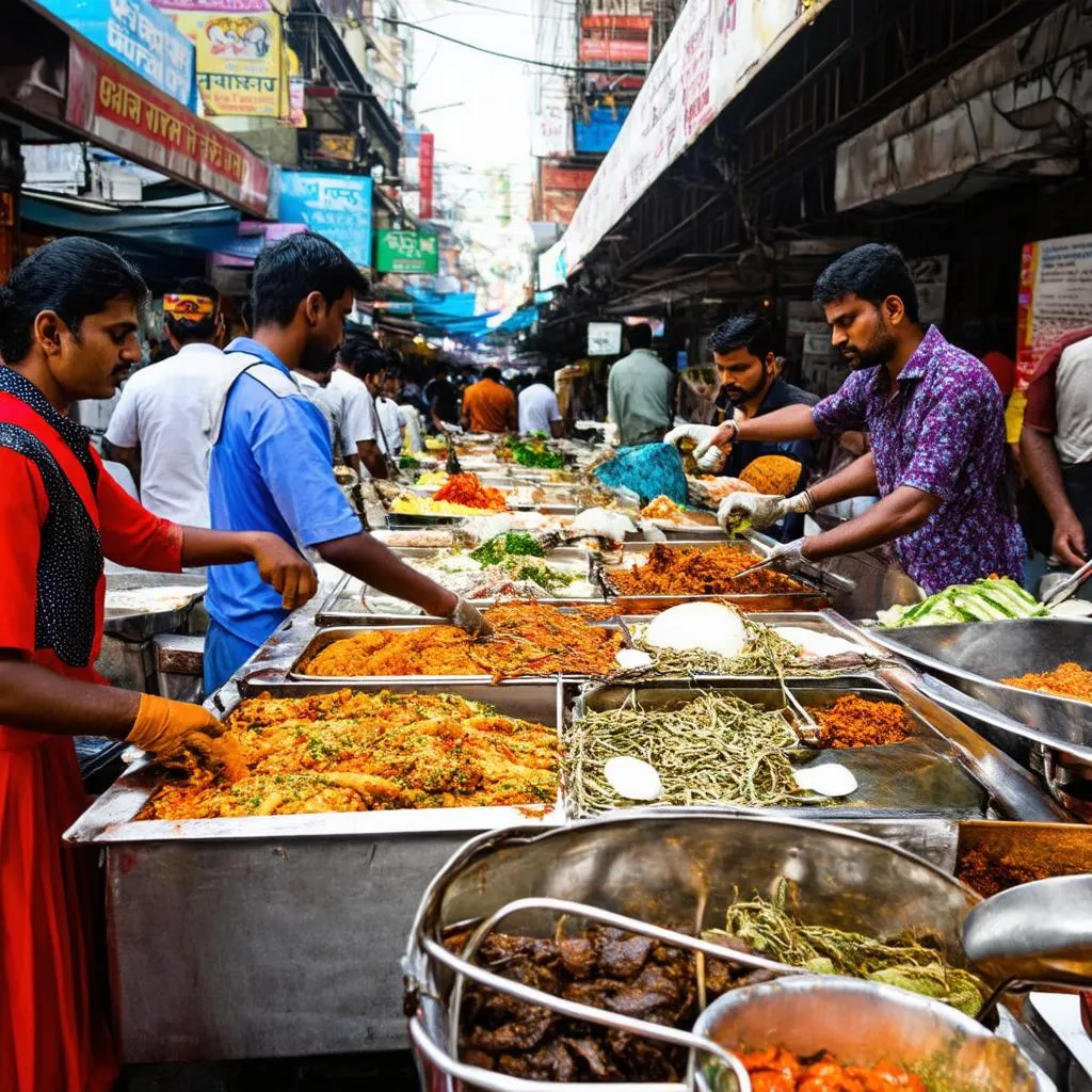 Vibrant street food stalls in Mumbai