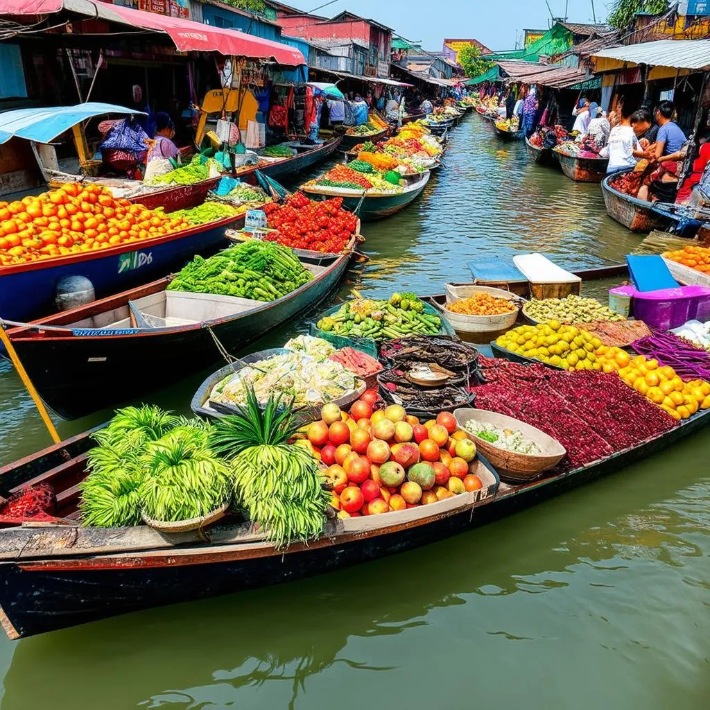 Bustling My Tho River Market