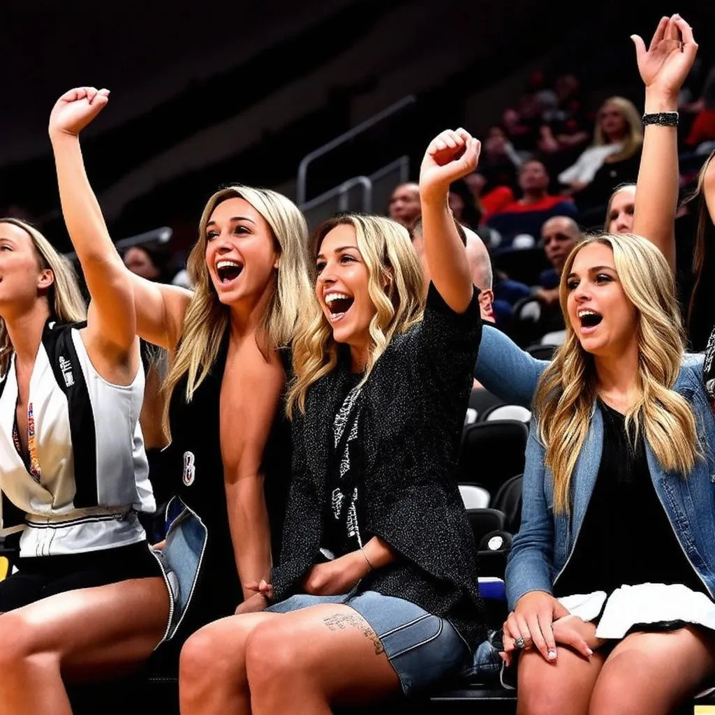 Group of women cheering at a basketball game