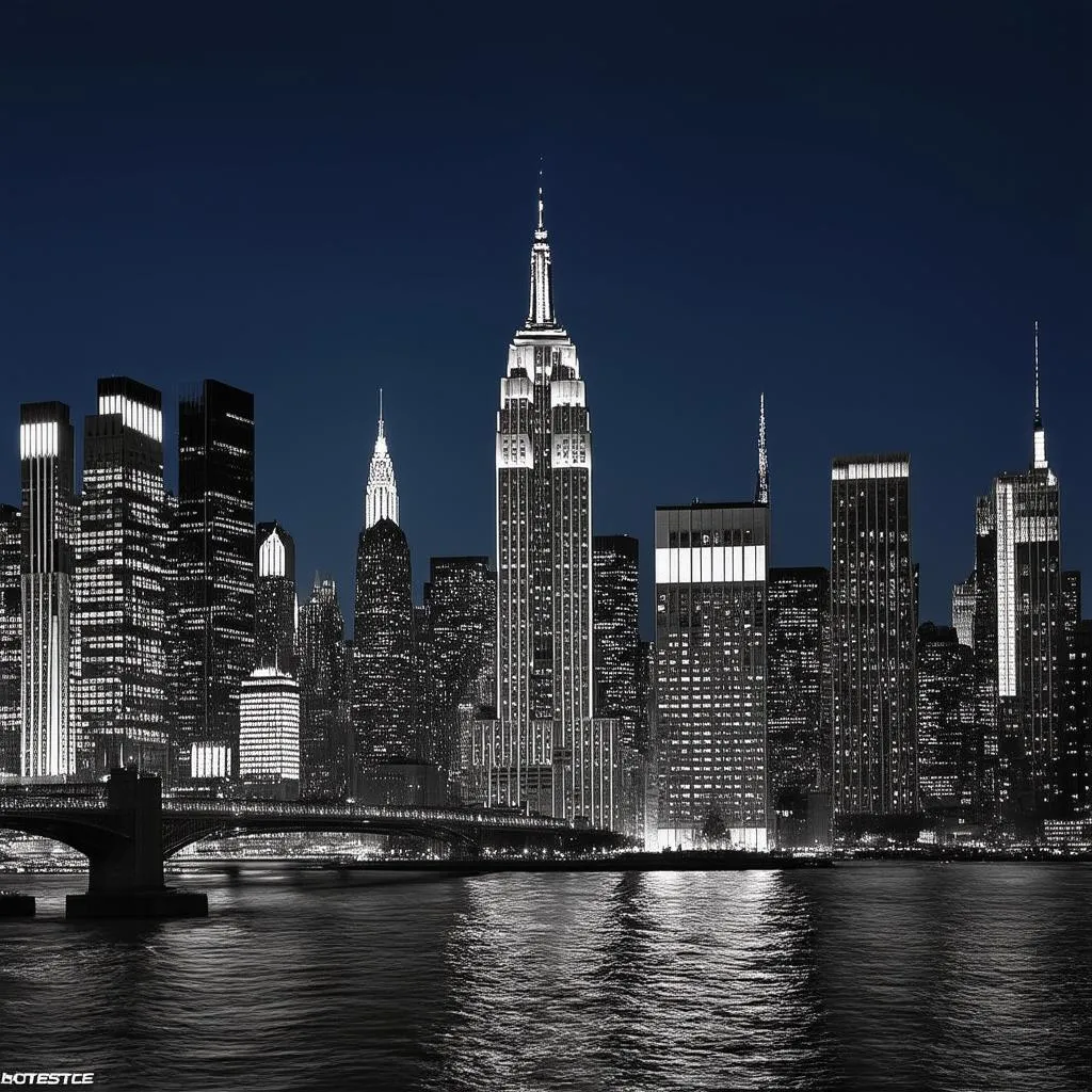 Vibrant cityscape of New York City with iconic landmarks