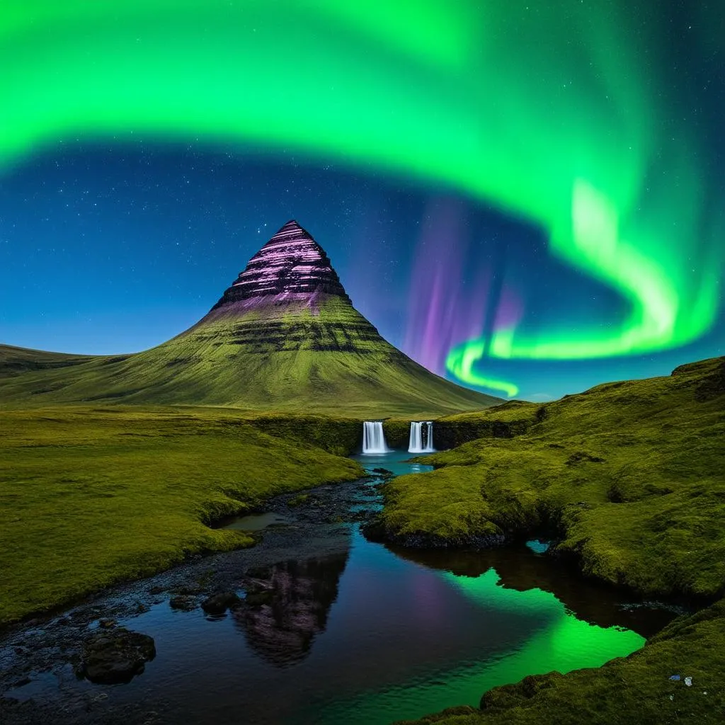 Northern Lights over Kirkjufell mountain, Iceland