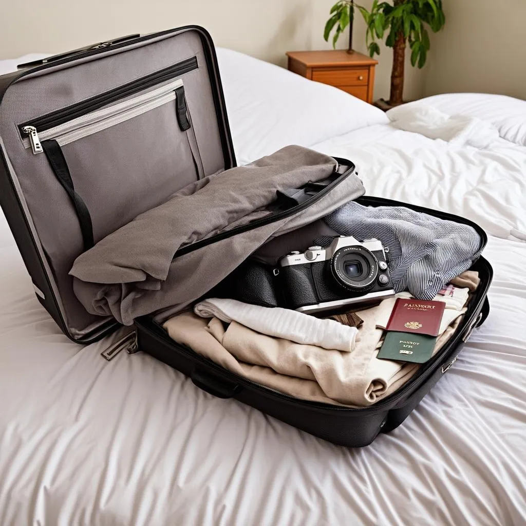 Suitcase and travel essentials