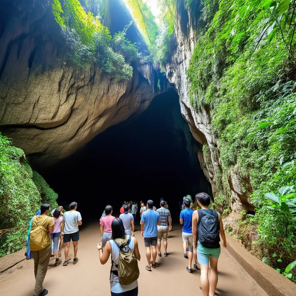 Tourists at Paradise Cave Entrance