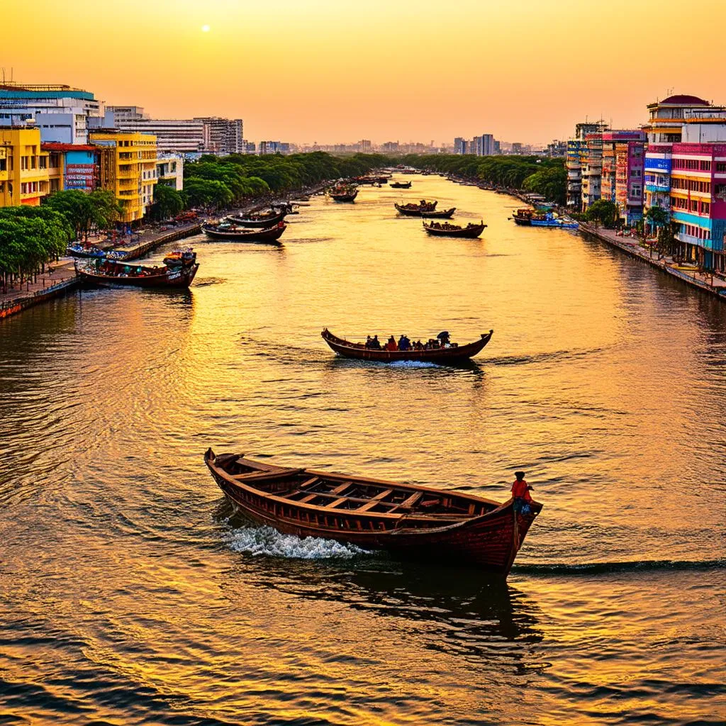 Sunset over the Mekong River in Phnom Penh