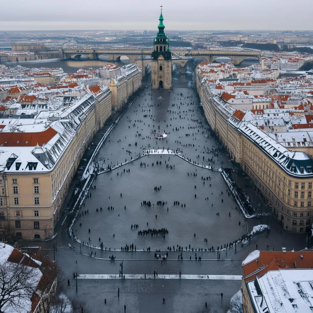 Snowy Prague in winter